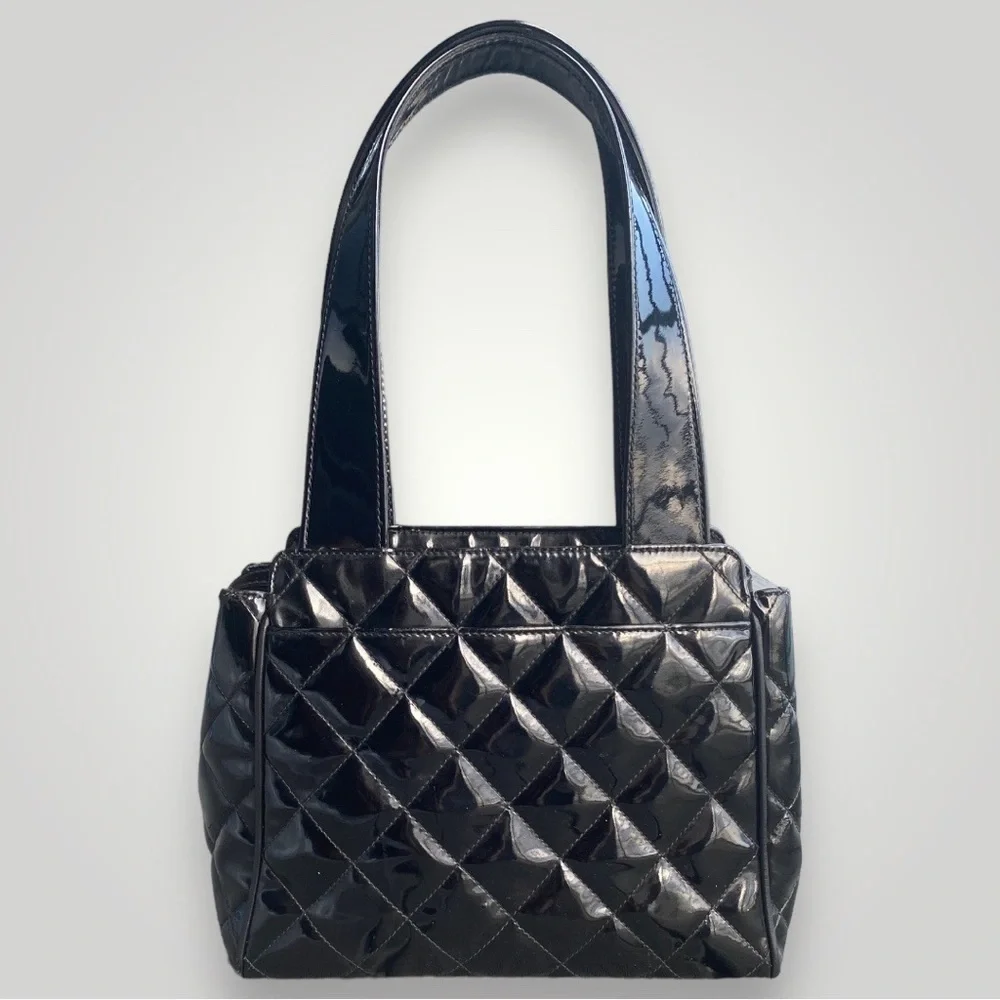 Chanel Black Patent Leather Diamond Quilt Mini Tote Bag